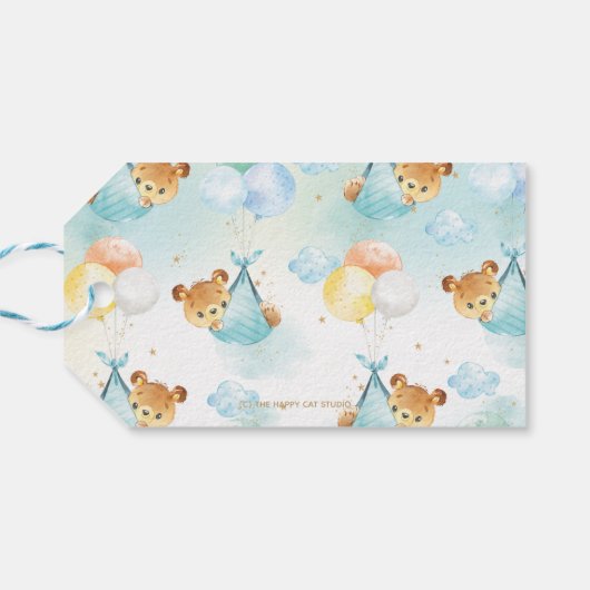 Twins Baby Boys Leuke Beren Ballonnen Baby shower Cadeaulabel (Achterkant Horizontaal)