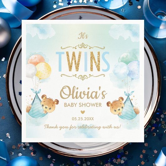 Twins Baby Boys Leuke Beren Ballonnen Baby shower Servet