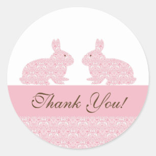 Twins Baby Bunny Baby shower Sticker Bedankt