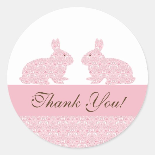 Twins Baby Bunny Baby shower Sticker Bedankt (Voorkant)