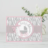 TWINS Baby Carriage, Zebra Print, Roze Baby shower Kaart (Staand voorkant)