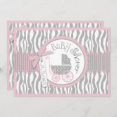 TWINS Baby Carriage, Zebra Print, Roze Baby shower Kaart (Voorkant / Achterkant)