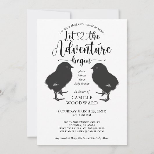 Twins Baby Chicken Baby shower Invitation Kaart (Voorkant)