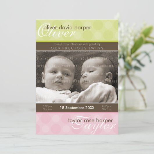 TWINS BABY DANK U :: harmonie 2P Aankondiging (Staand voorkant)