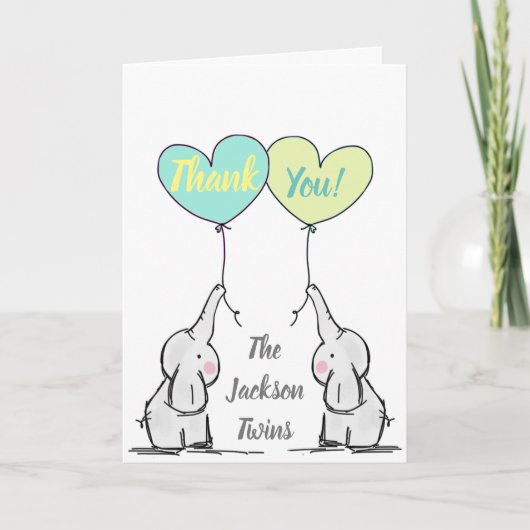 Twins Baby Elephant Dankjewel Card Bedankkaart (Voorkant)
