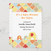 Twins Baby Elephants Shower-uitnodiging Kaart (Voorkant / Achterkant)