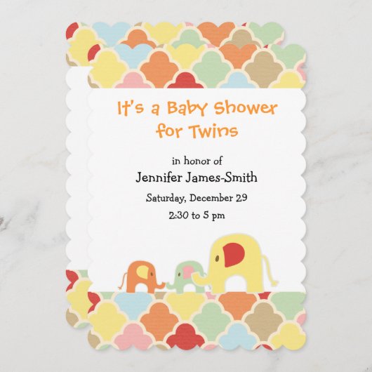 Twins Baby Elephants Shower-uitnodiging Kaart (Voorkant / Achterkant)