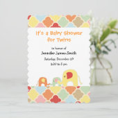 Twins Baby Elephants Shower-uitnodiging Kaart (Staand voorkant)