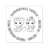 Twins Baby Girl Beer Family Round Address Zelfinktende Stempel (Design)