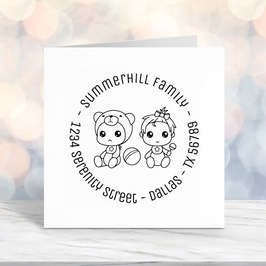 Twins Baby Girl Beer Family Round Address Zelfinktende Stempel