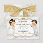 Twins Baby Girl Boy Baptism Gold Cross Bedankt (Voorkant / Achterkant)
