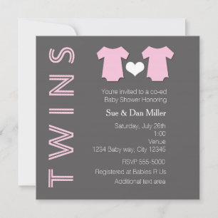 TWINS Baby Girl Twin Pink Baby shower Invitation Kaart