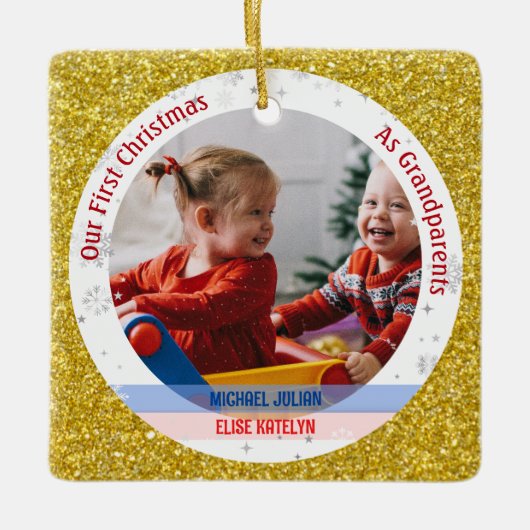 Twins Baby Jongen Meisje 1e Kerstmis Grootouders F Keramisch Ornament (Voorkant)