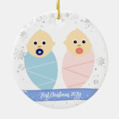 Twins Baby Jongen Meisje 1e Kerstmis Grootouders F Keramisch Ornament (Achterkant)