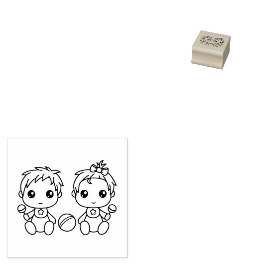 Twins Baby Jongen Meisje 1x1 Rubberstempel (Gestempeld)