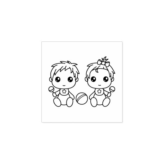 Twins Baby Jongen Meisje 1x1 Rubberstempel (Afrduk)