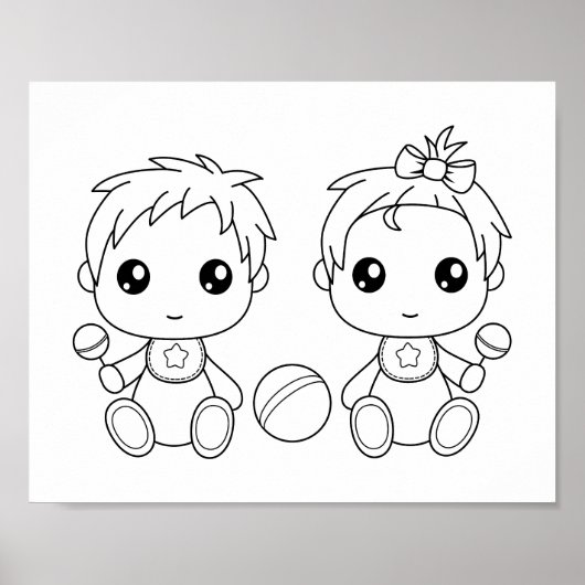Twins Baby Jongen Meisje Kleurplaat Poster (Voorkant)