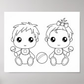 Twins Baby Jongen Meisje Kleurplaat Poster (Voorkant)