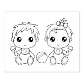 Twins Baby Jongen Meisje Kleurplaat Rubberstempel (Afrduk)