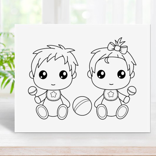 Twins Baby Jongen Meisje Kleurplaat Rubberstempel