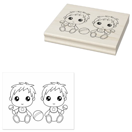 Twins Baby Jongens Kleurplaat Rubberstempel (Gestempeld)