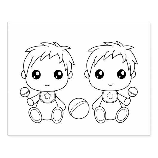 Twins Baby Jongens Kleurplaat Rubberstempel (Afrduk)