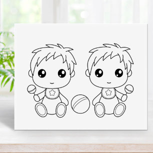 Twins Baby Jongens Kleurplaat Rubberstempel