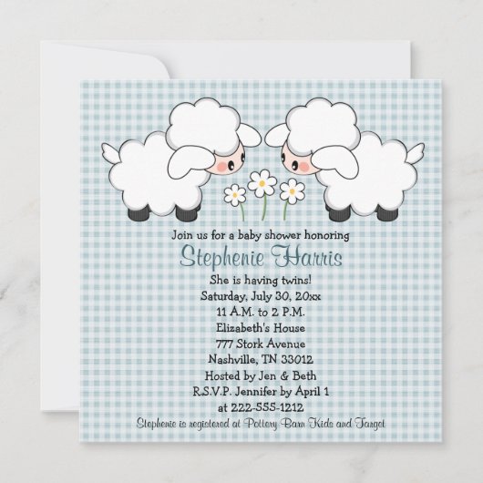 Twins Baby Lambs Baby Douche Uitnodigingen Jongens (Voorkant)