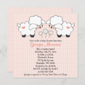 Twins Baby Lambs Baby Douche Uitnodigingen Meisjes (Voorkant / Achterkant)