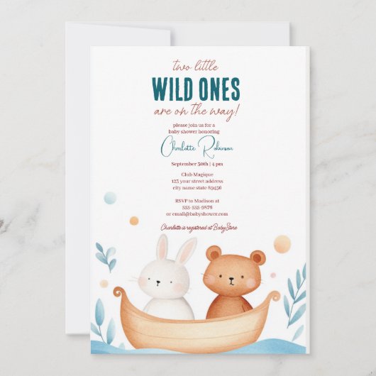 Twins baby Leuke dieren Baby shower Kaart (Voorkant)