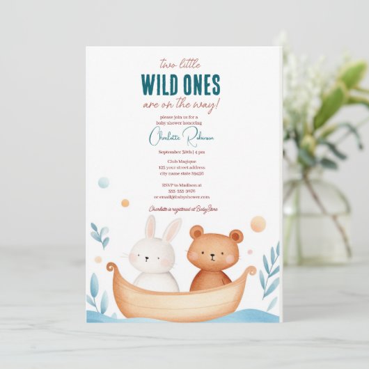 Twins baby Leuke dieren Baby shower Kaart (Staand voorkant)