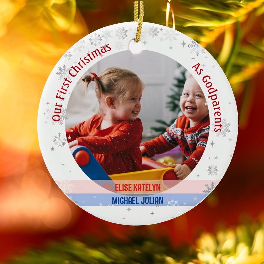 Twins Baby Meisje Jongen 1e Kerstmis Als peetouder Keramisch Ornament