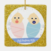 Twins Baby Meisje Jongen 1e Kerstmis Grootouders F Keramisch Ornament (Achterkant)