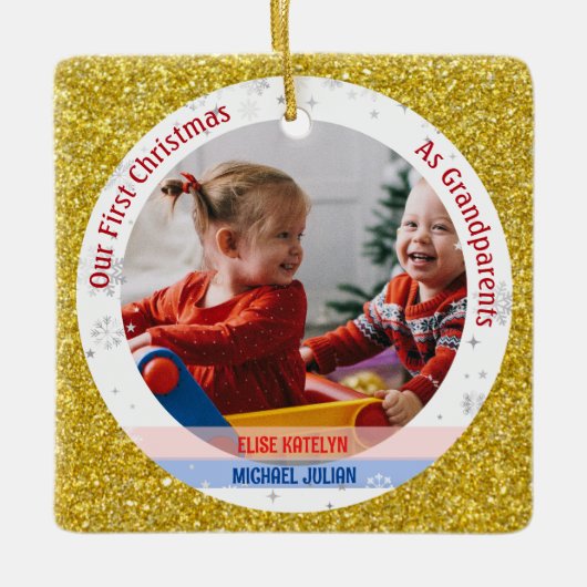 Twins Baby Meisje Jongen 1e Kerstmis Grootouders F Keramisch Ornament (Voorkant)