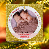 Twins Baby Meisjes 1e Kerstmis Als peetouders 2 Fo Keramisch Ornament