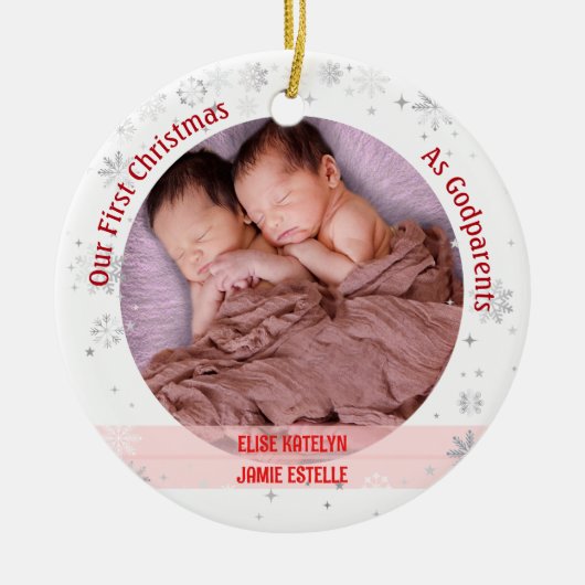 Twins Baby Meisjes 1e Kerstmis Als peetouders 2 Fo Keramisch Ornament (Voorkant)