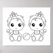 Twins Baby Meisjes Kleurplaat Poster (Voorkant)