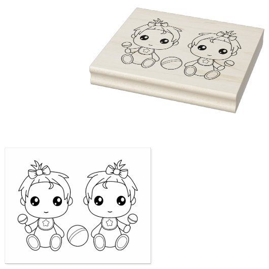 Twins Baby Meisjes Kleurplaat Rubberstempel (Gestempeld)