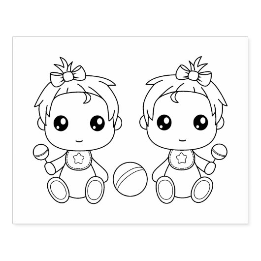 Twins Baby Meisjes Kleurplaat Rubberstempel (Afrduk)
