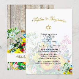 Twins Baby Naming Jewish Rustic Floral Kaart