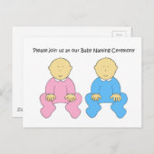 Twins Baby Naming Uitnodiging. Uitnodiging Briefkaart (Voorkant / Achterkant)