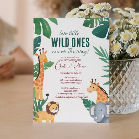 Twins Baby Safari Baby shower Kaart