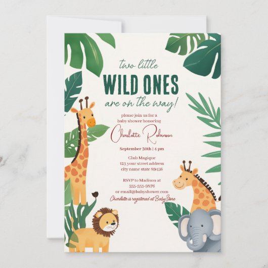 Twins Baby Safari Baby shower Kaart (Voorkant)
