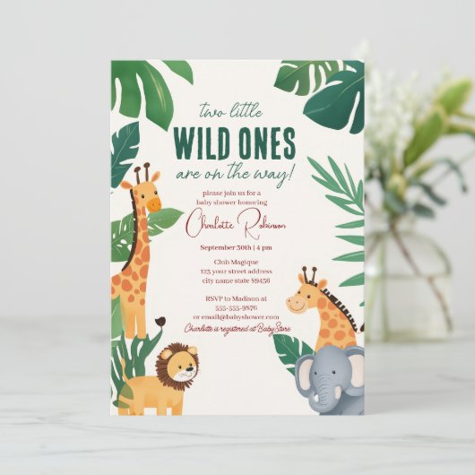 Twins Baby Safari Baby shower Kaart (Staand voorkant)