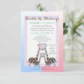 Twins Baby shower Baby Girafes Blue en Pink (Jen) Kaart (Staand voorkant)