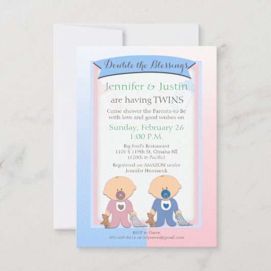 Twins Baby shower Blue and Pink Blankets (Jen) Kaart (Voorkant)