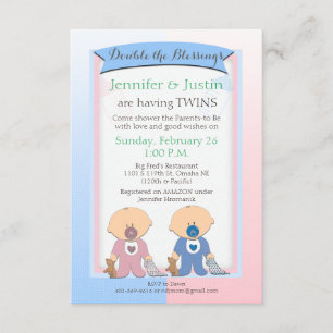 Twins Baby shower Blue and Pink Blankets (Jen) Kaart