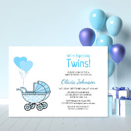 Twins Baby shower Blue Balloons en Stroller Kaart