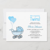 Twins Baby shower Blue Balloons en Stroller Kaart (Voorkant)