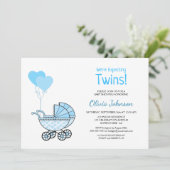 Twins Baby shower Blue Balloons en Stroller Kaart (Staand voorkant)